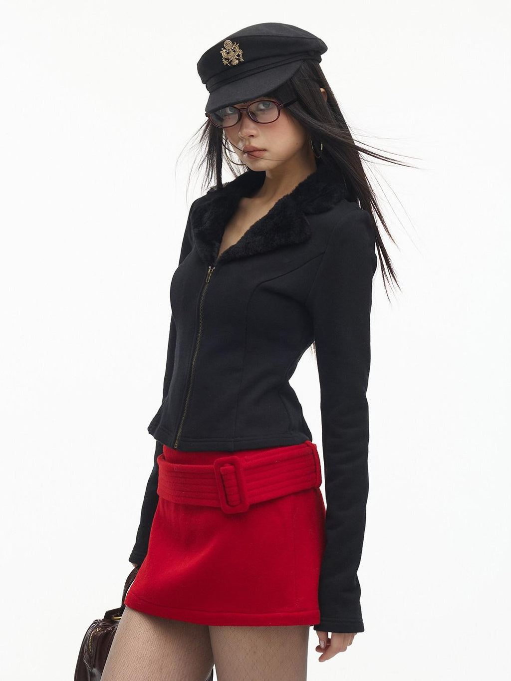 SereneEase Red Vintage High Waist A Line Slim Women's Wool Blend Mini Skirts
