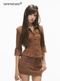 SereneEase_Retro_Topstitch_Lapel_Cinched_Waist_Cropped_Women's_Matching_Skirt_Sets_1069792814714_MISSTT