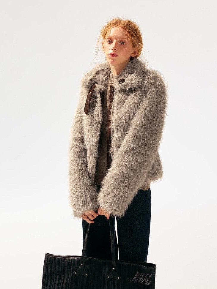 SereneEase Reversible Corduroy Plush Scarf Collar Women's Polyester Cropped Jackets