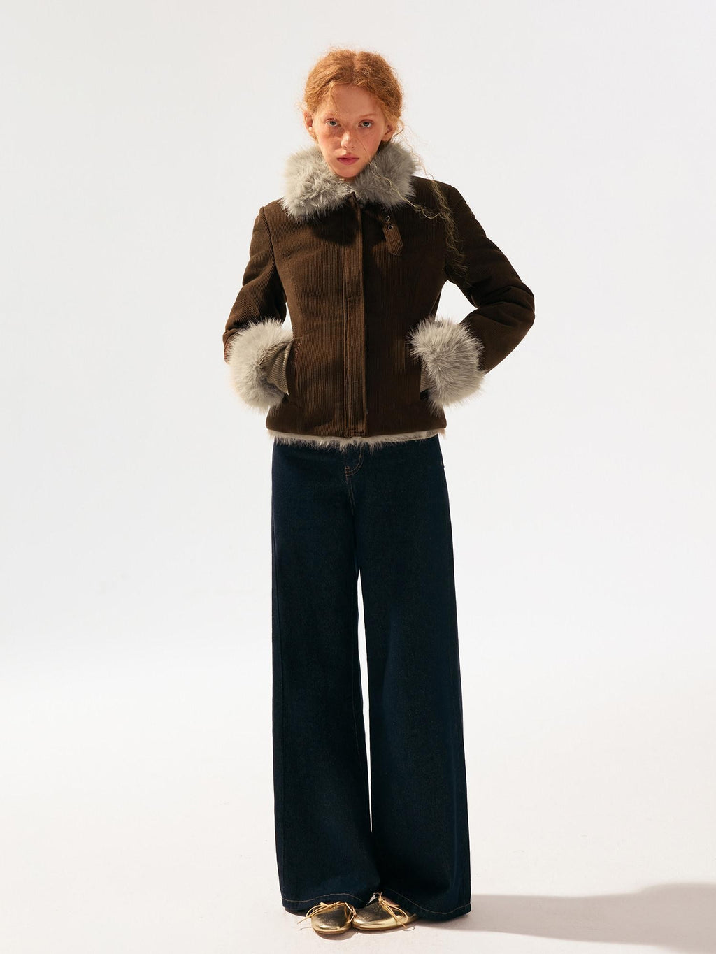 SereneEase Reversible Corduroy Plush Scarf Collar Women's Polyester Cropped Jackets