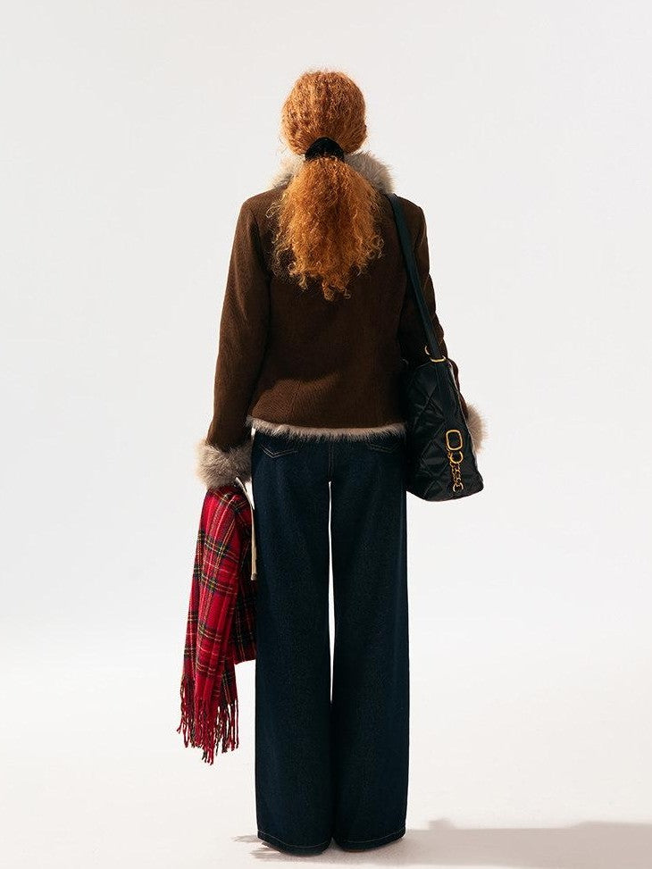 SereneEase Reversible Corduroy Plush Scarf Collar Women's Polyester Cropped Jackets