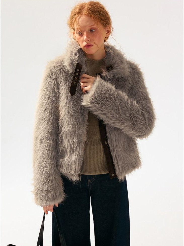 SereneEase Reversible Corduroy Plush Scarf Collar Women's Polyester Cropped Jackets