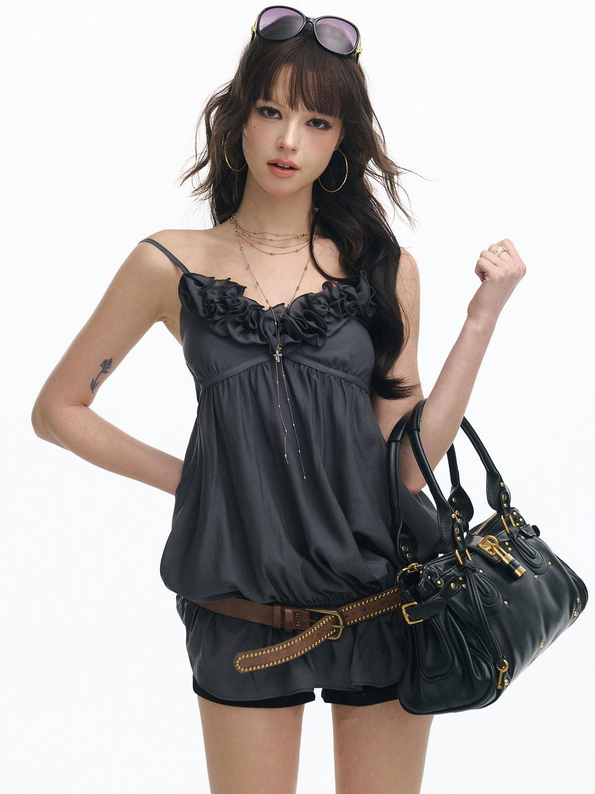 SereneEase Rose Applique Lace V-neck Vintage Loose Women's Lyocell Camisoles
