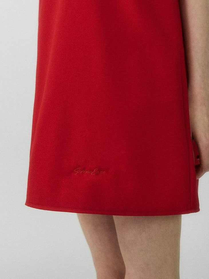 SereneEase Rose Knot Sleeveless V-neck A Line Women's Polyester Viscose Slip Mini Dresses