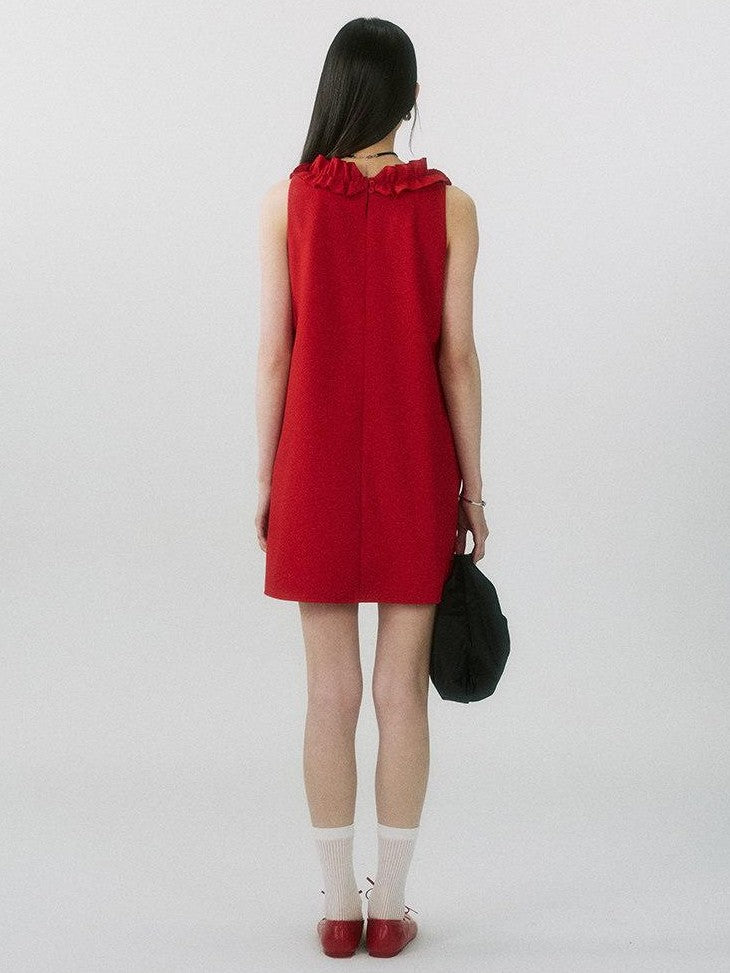 SereneEase Rose Knot Sleeveless V-neck A Line Women's Polyester Viscose Slip Mini Dresses
