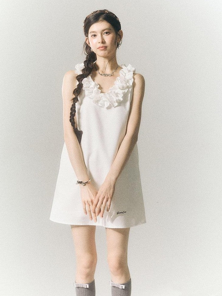 SereneEase Rose Knot Sleeveless V-neck A Line Women's Polyester Viscose Slip Mini Dresses