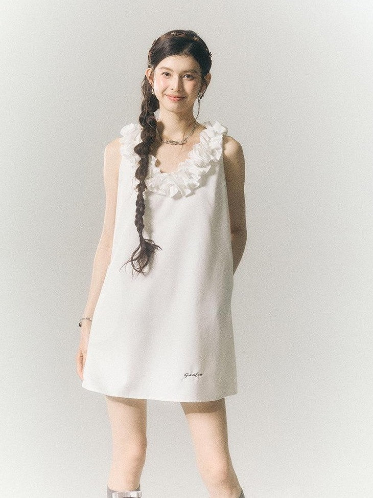 SereneEase Rose Knot Sleeveless V-neck A Line Women's Polyester Viscose Slip Mini Dresses