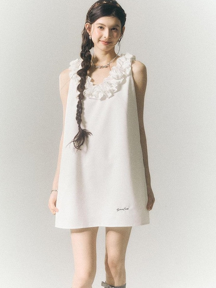 SereneEase Rose Knot Sleeveless V-neck A Line Women's Polyester Viscose Slip Mini Dresses