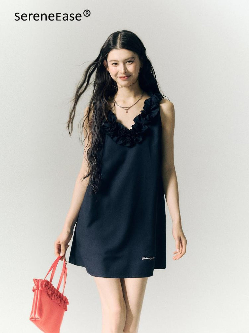SereneEase Rose Knot Sleeveless V-neck A Line Women's Polyester Viscose Slip Mini Dresses
