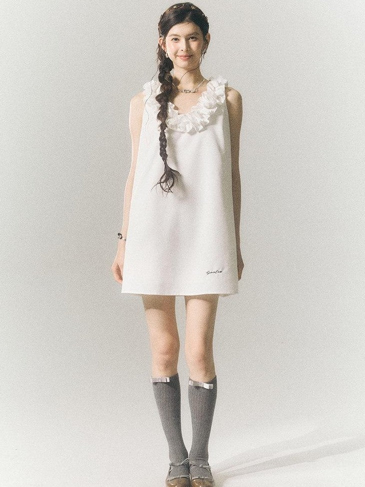 SereneEase Rose Knot Sleeveless V-neck A Line Women's Polyester Viscose Slip Mini Dresses