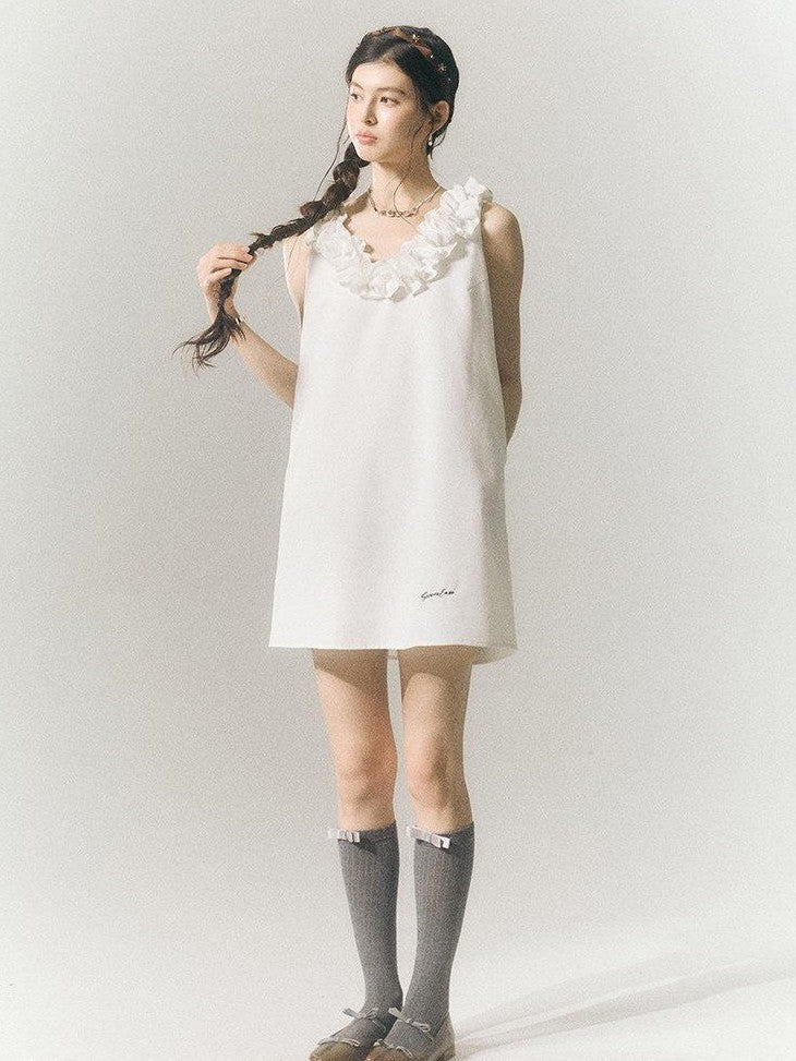 SereneEase Rose Knot Sleeveless V-neck A Line Women's Polyester Viscose Slip Mini Dresses