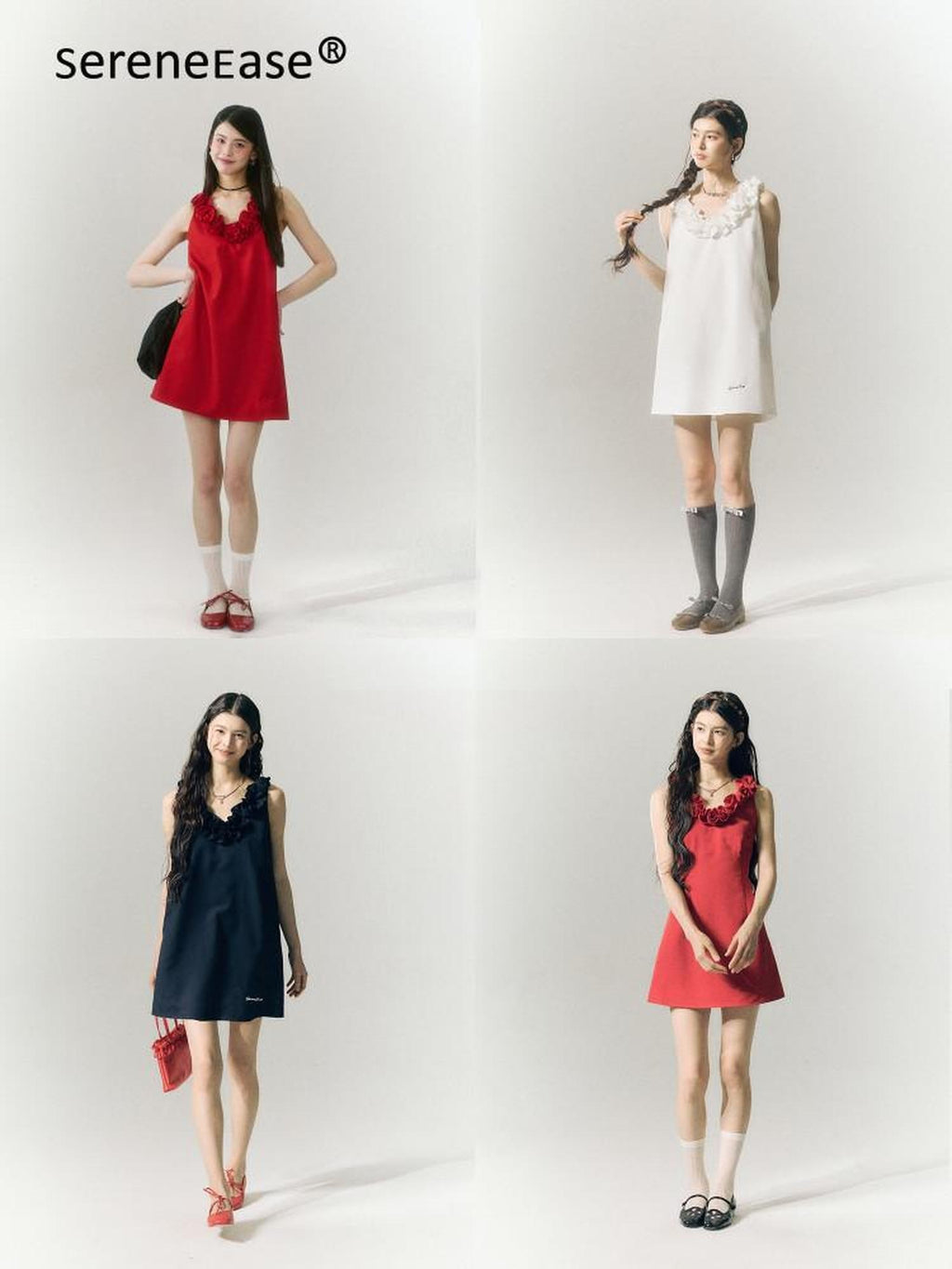 SereneEase Rose Knot Sleeveless V-neck A Line Women's Polyester Viscose Slip Mini Dresses