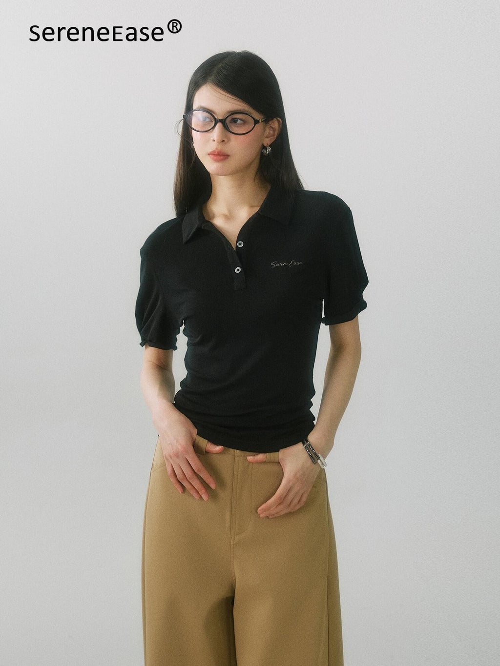 SereneEase Solid Henley Collar Moisture Wicking Women's Lyocell Wool Short Sleeve T-shirts