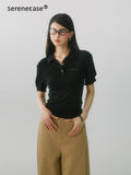 SereneEase Solid Henley Collar Moisture Wicking Women's Lyocell Wool Short Sleeve T-shirts