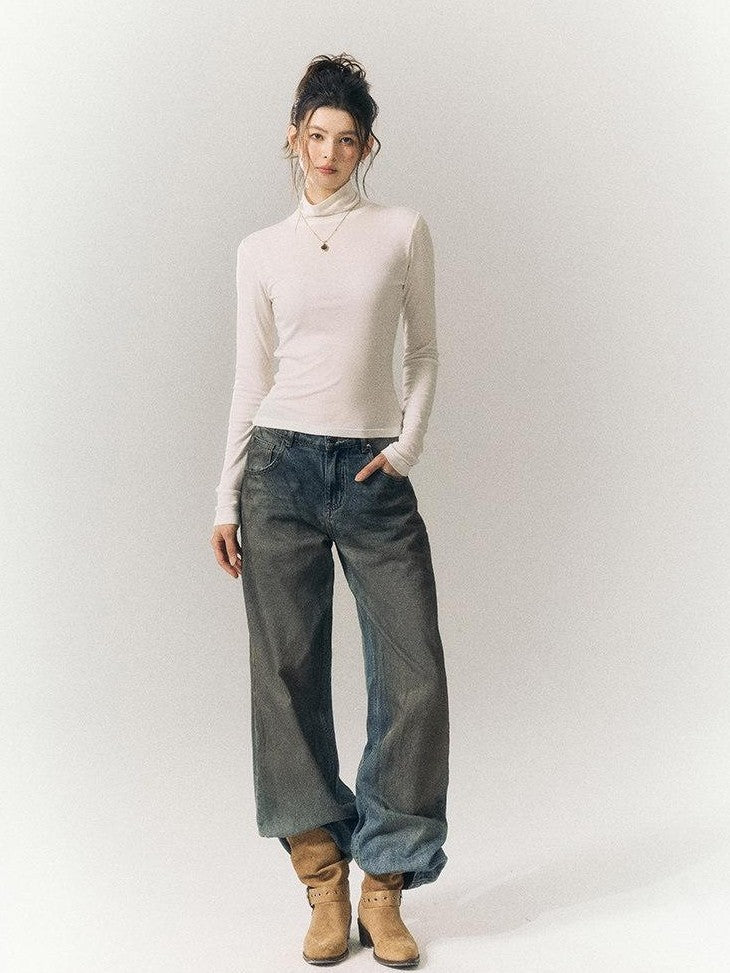 SereneEase Solid High Neck Slim Fit Women's Tencel Wool Blend Long Sleeve T-shirts