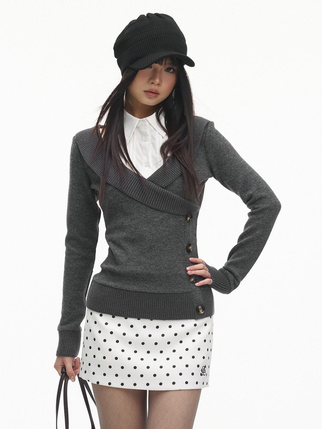 SereneEase Vintage Layered V-neck Button Knit Women's Wool Slim Fit Pullover Sweaters