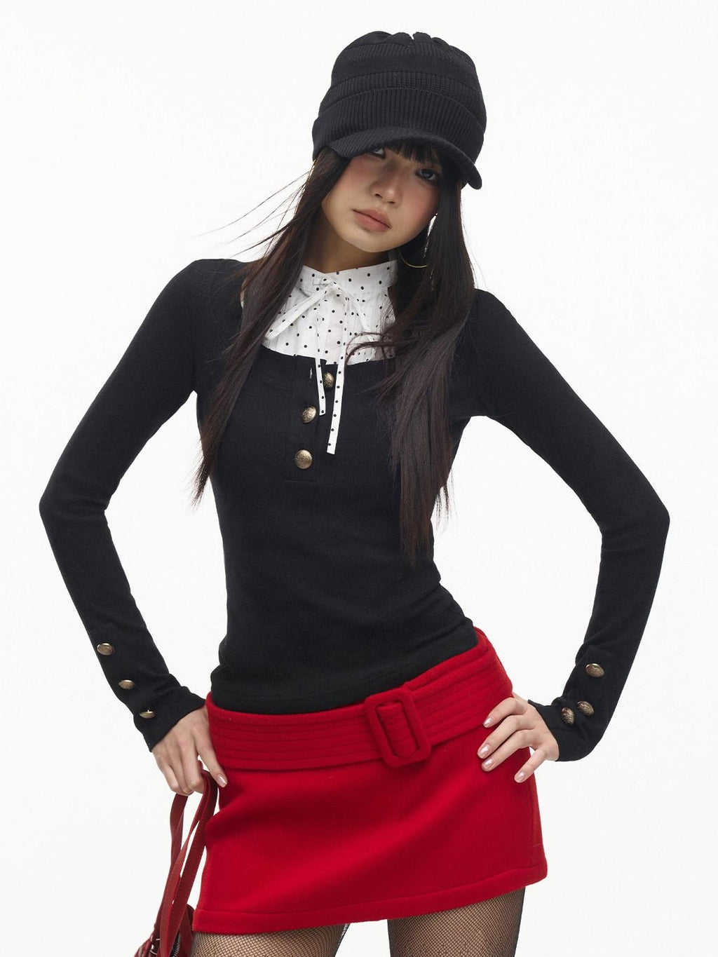 SereneEase Vintage Round Neck Metal Button Waist Cinch Slim Fit Two Piece Women's Blouses