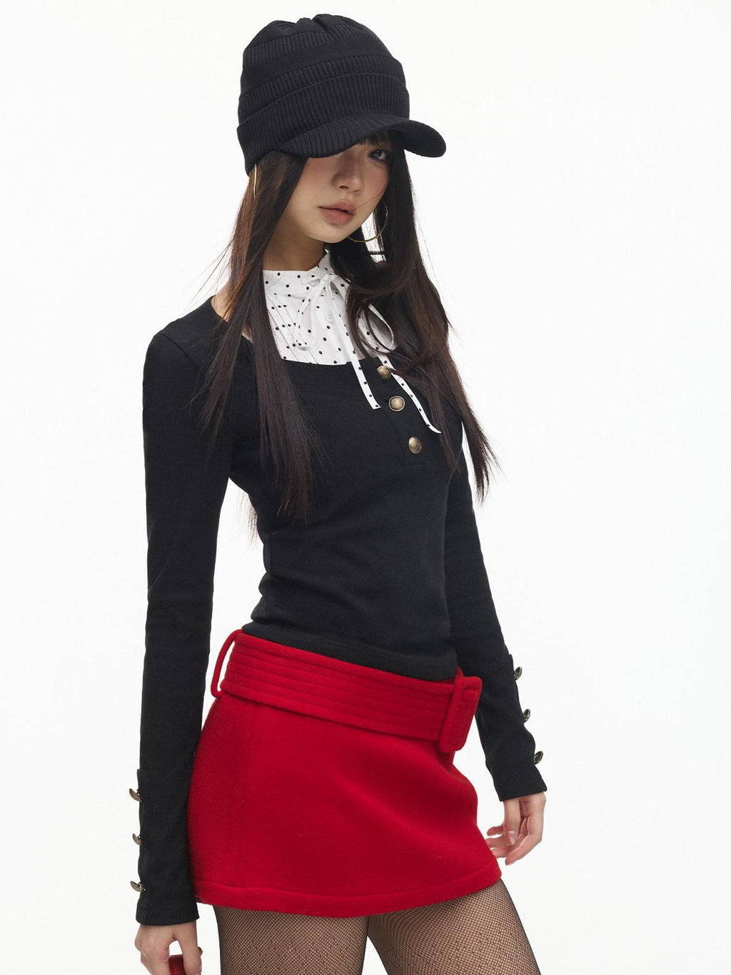 SereneEase Vintage Round Neck Metal Button Waist Cinch Slim Fit Two Piece Women's Blouses