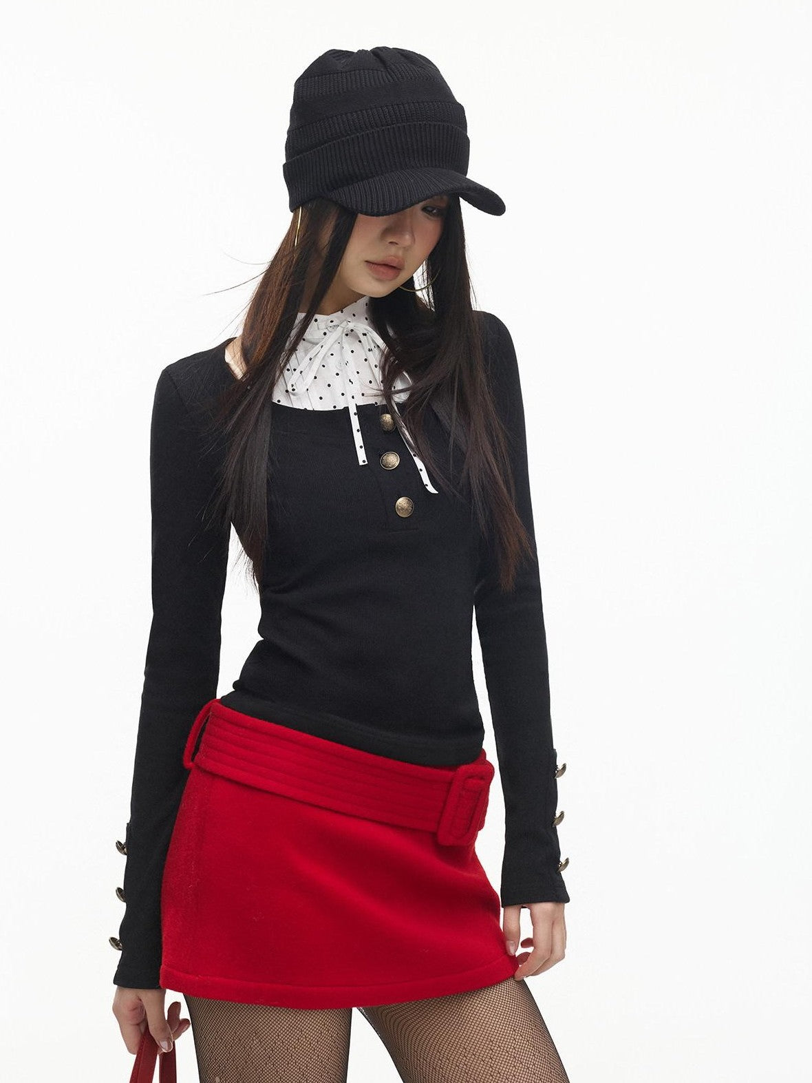 SereneEase Vintage Round Neck Metal Button Waist Cinch Slim Fit Two Piece Women's Blouses
