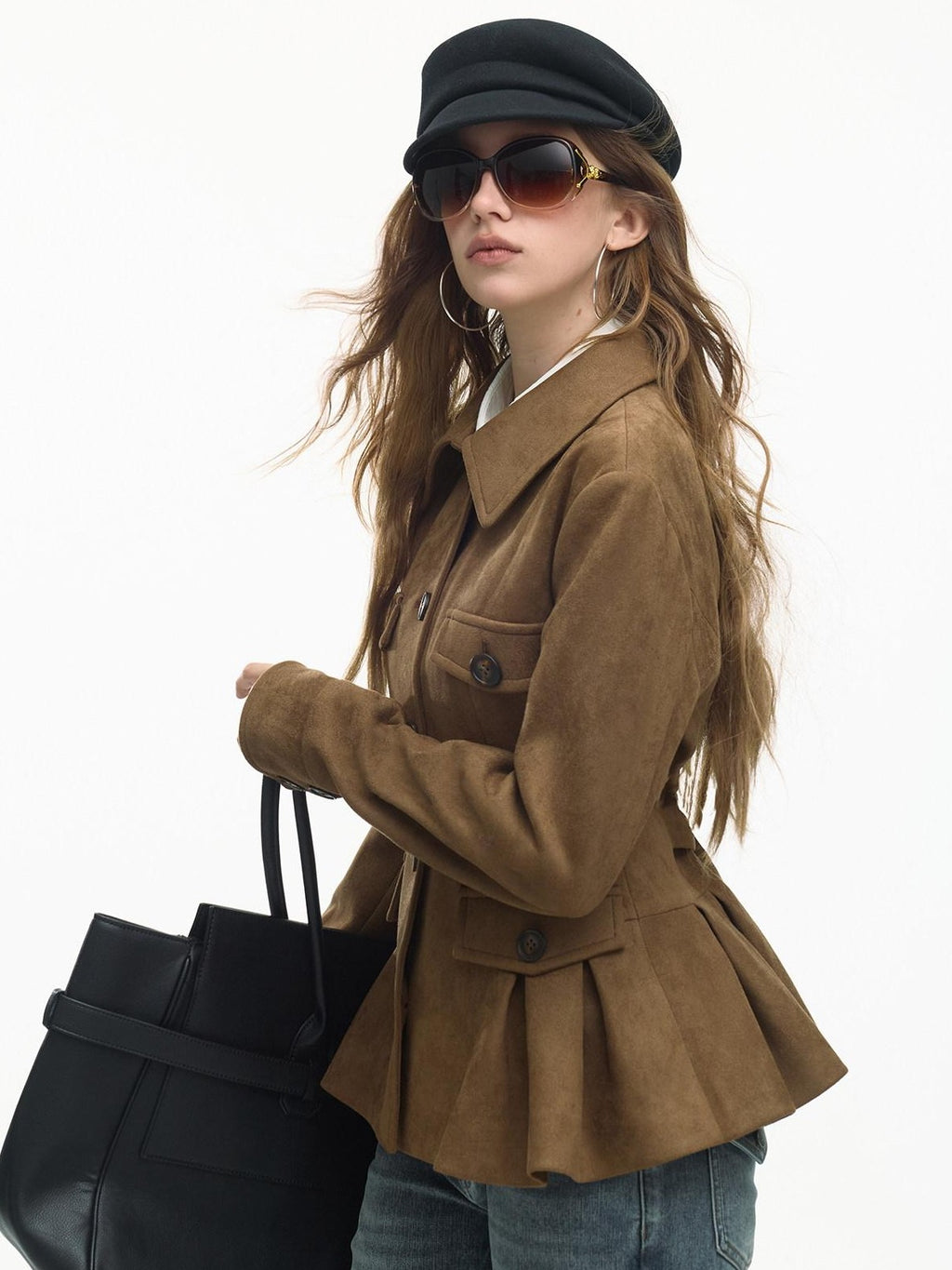 SereneEase Vintage Suede Waist Cinch Lapel Women's Polyester Slim Fit Leather Jackets