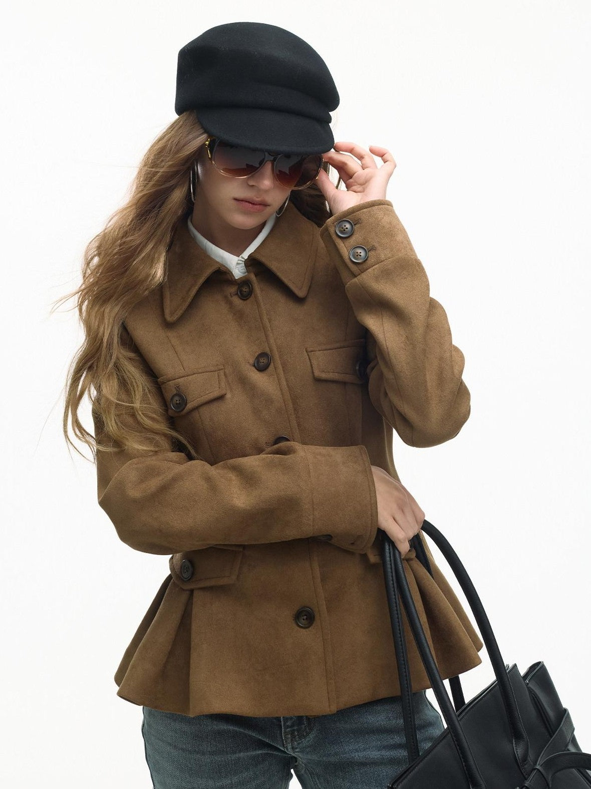 SereneEase Vintage Suede Waist Cinch Lapel Women's Polyester Slim Fit Leather Jackets