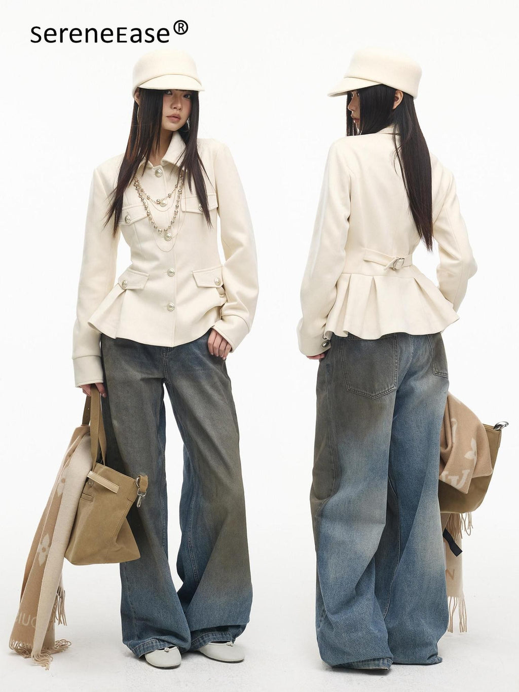 SereneEase Vintage Suede Waist Cinch Lapel Women's Polyester Slim Fit Leather Jackets