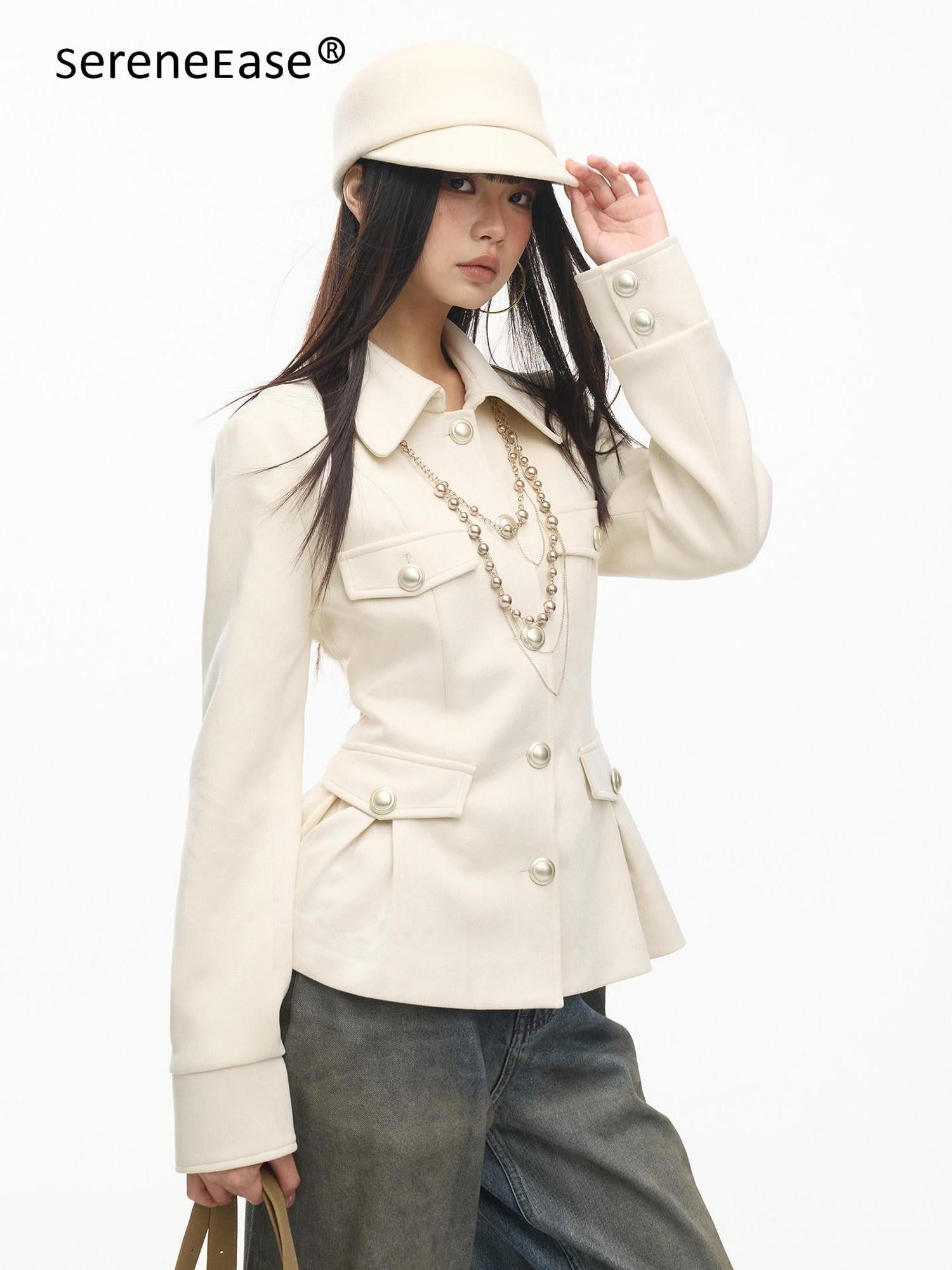 SereneEase Vintage Suede Waist Cinch Lapel Women's Polyester Slim Fit Leather Jackets