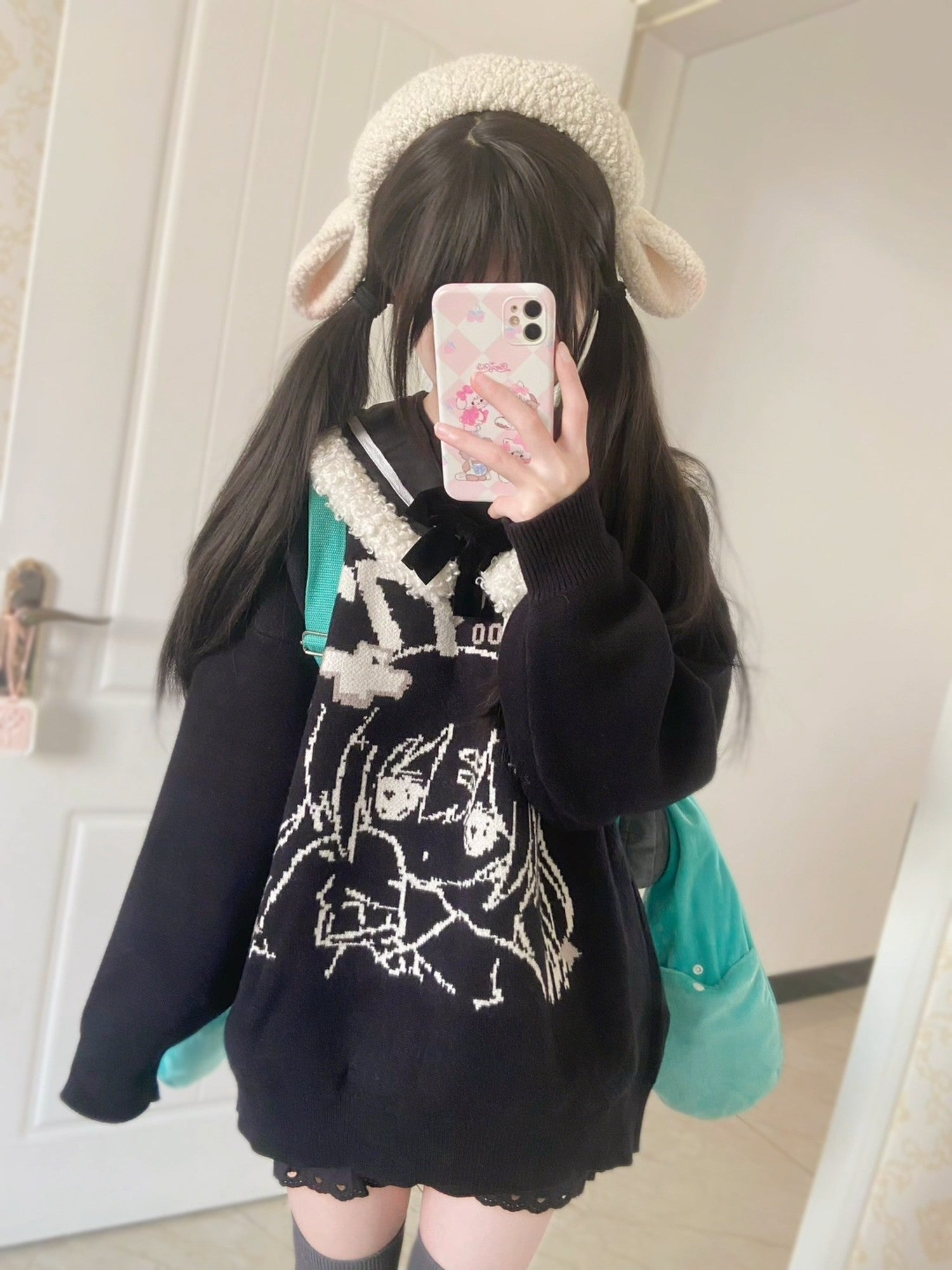 Sub Era Anime Punk Girl Sailor Faux Collar Loose Long Sleeve Women's Sweaters