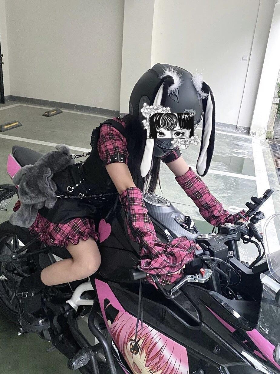 Sub Era Biker Black Pink Spliced Sleeves Tie Waist Women's Casual Mini Dresses