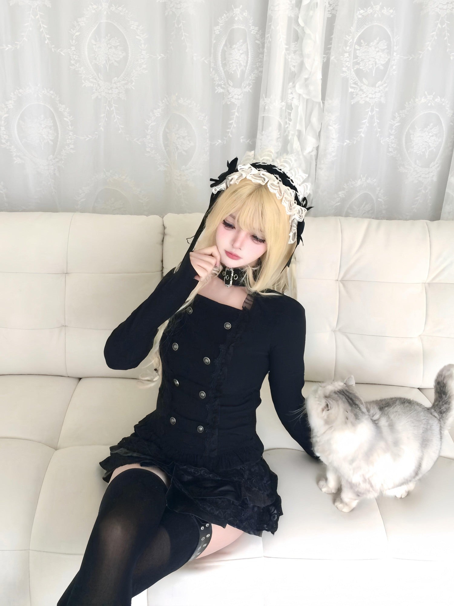 Sub Era Black Cutout Button Gothic Slim Women's Polyester Long Sleeve T-shirts