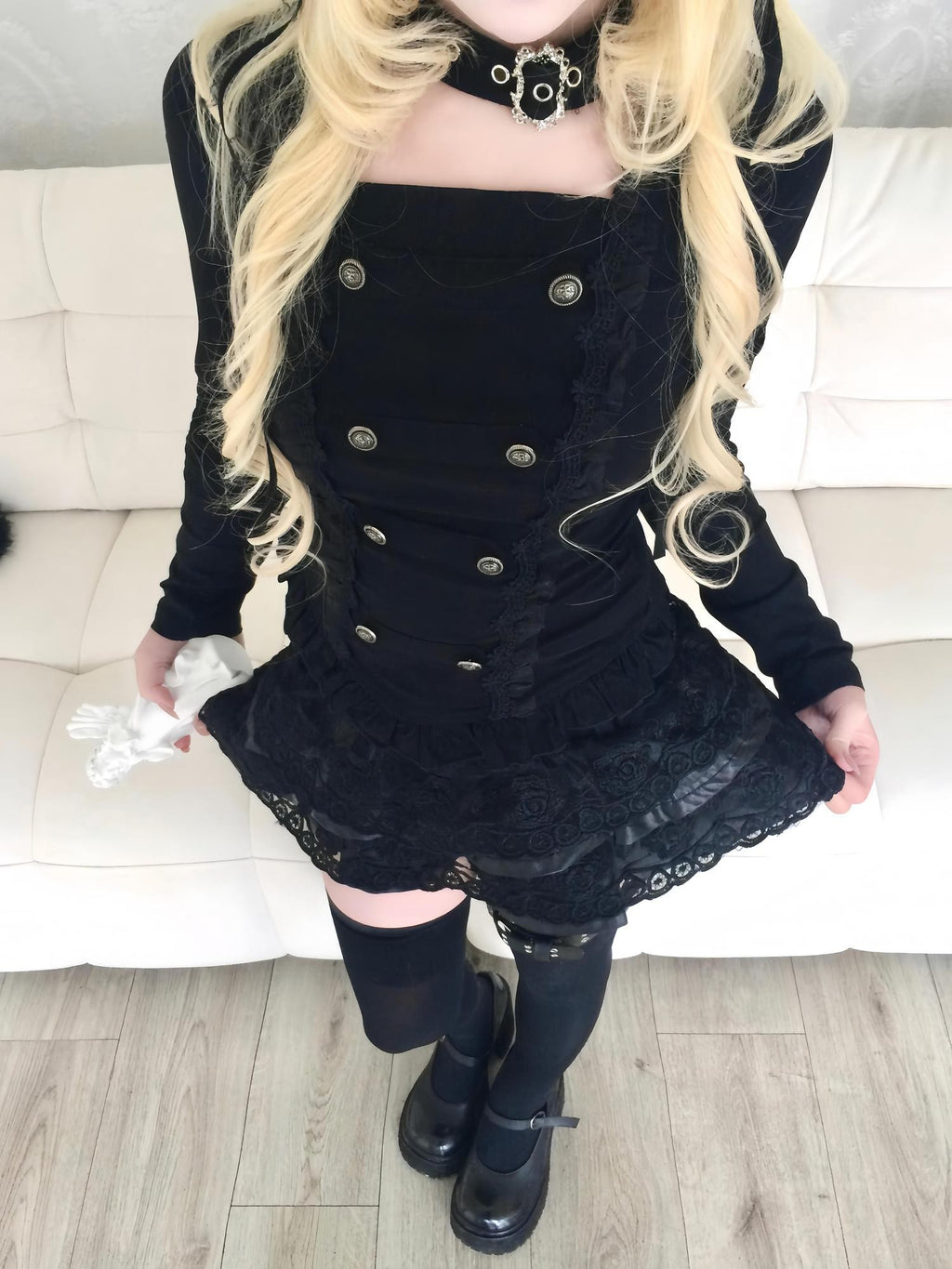 Sub Era Black Cutout Button Gothic Slim Women's Polyester Long Sleeve T-shirts