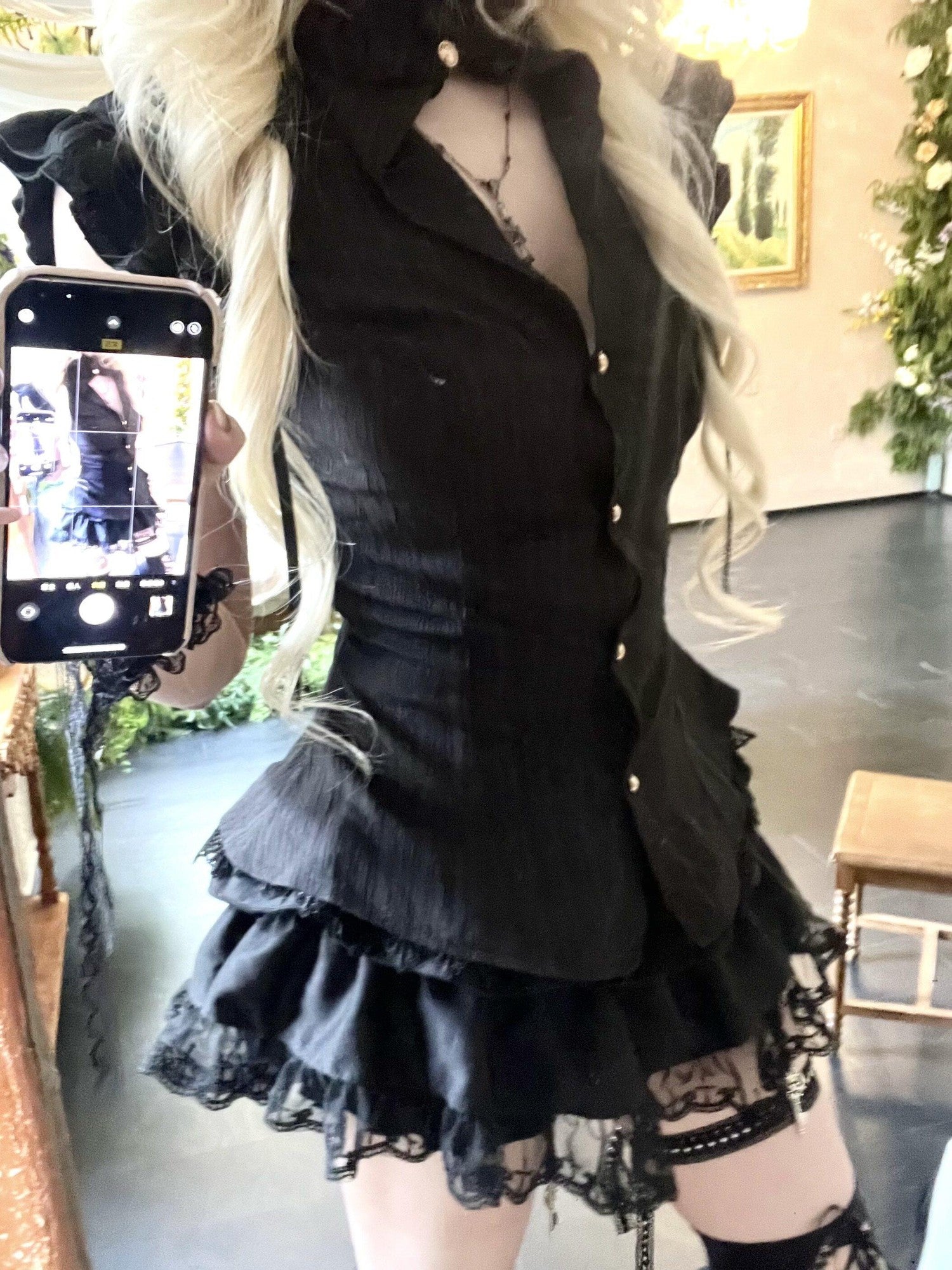 Sub Era Black Gothic Cinched Waist Layered Women's Polyester Short Sleeve T-shirts