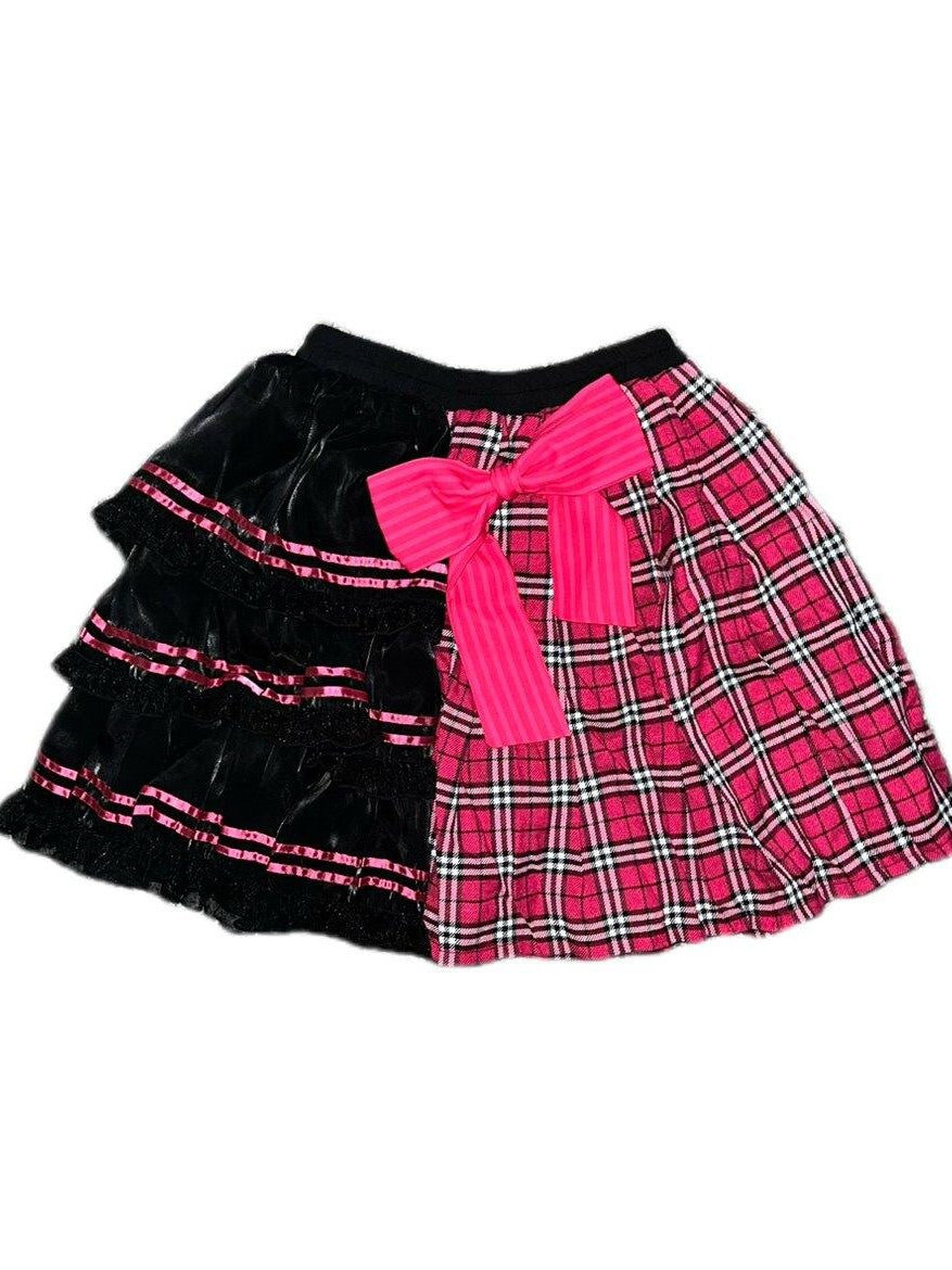 Sub Era Black Pink Patchwork Bow A Line Mid Rise Women's Polyester Mini Skirts