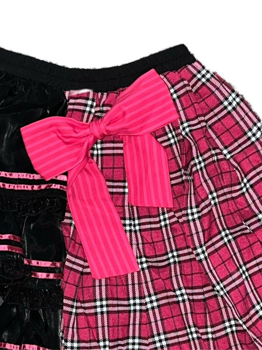 Sub Era Black Pink Patchwork Bow A Line Mid Rise Women's Polyester Mini Skirts