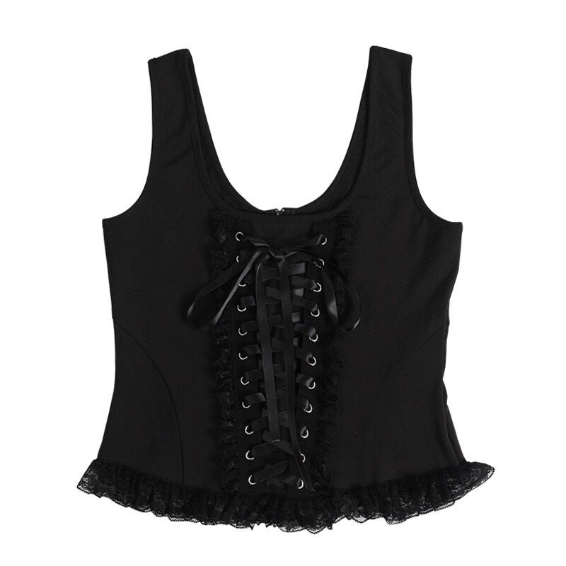 Sub_Era_Black_Square_Neck_Slim_Tie_Back_Women's_Lace_Knit_Trim_Camisoles_712333892634_MISSTT