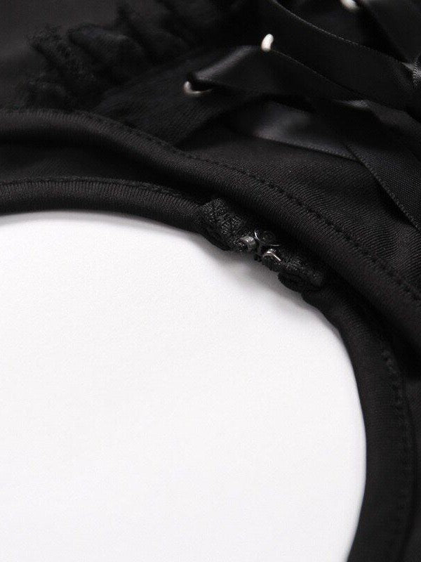 Sub Era Black Square Neck Slim Tie Back Women's Lace Knit Trim Camisoles