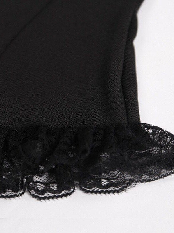 Sub Era Black Square Neck Slim Tie Back Women's Lace Knit Trim Camisoles