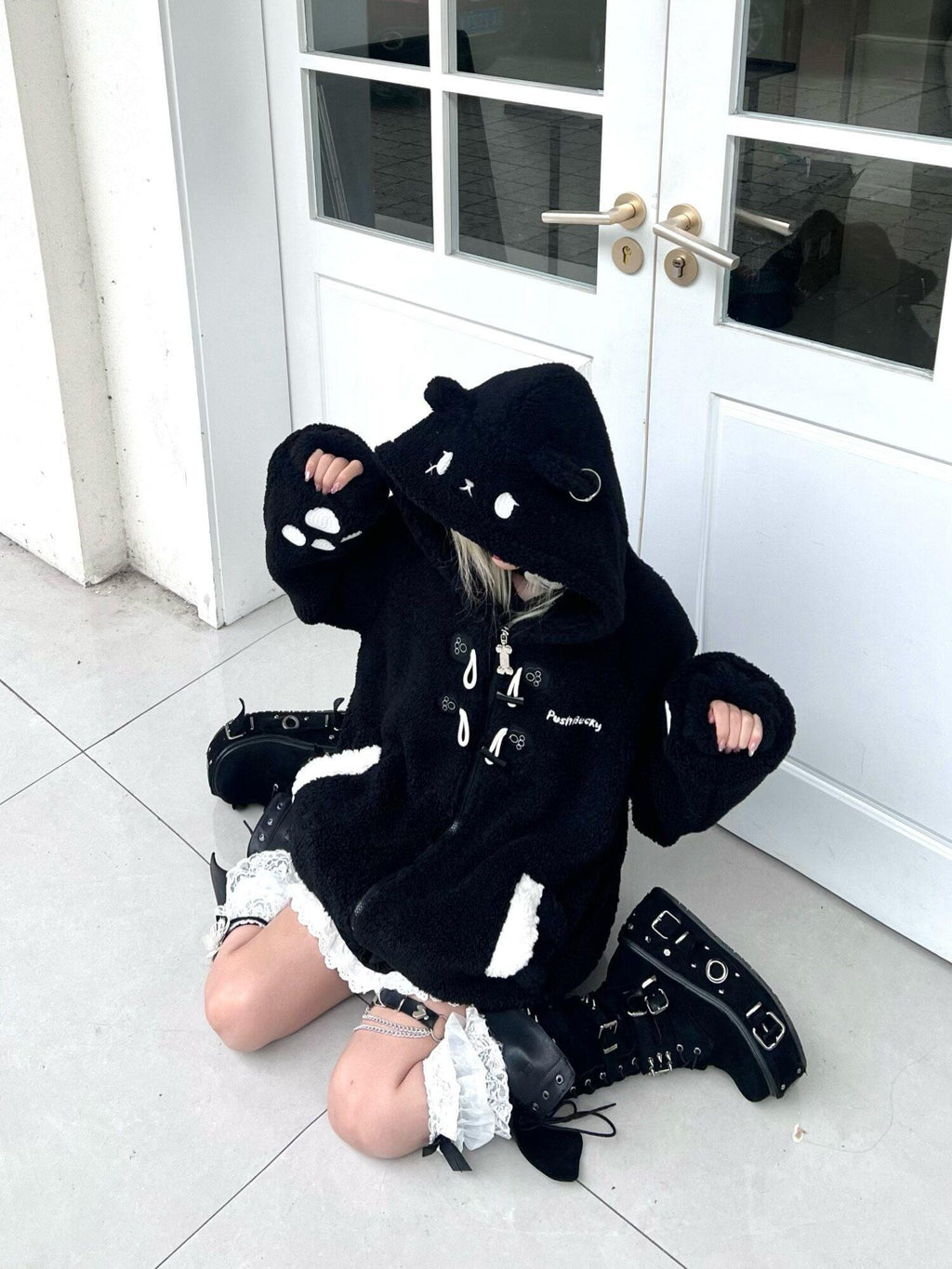 Sub Era Cat Ear Horn Toggle Thickened Plush Women's Sherpa Fleece Jackets