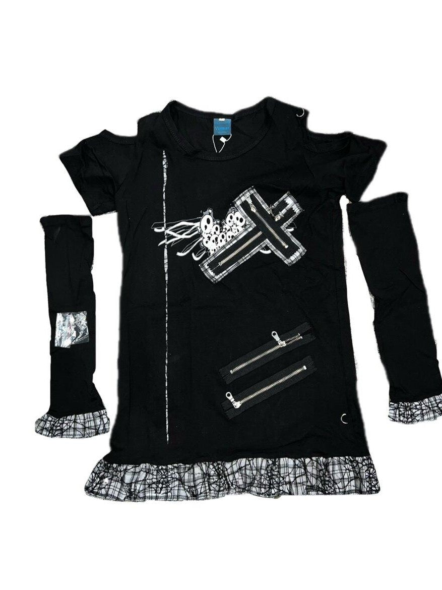Sub Era Chain Splice Dark Punk Heart Print Women's Polyester Long Sleeve T-shirts