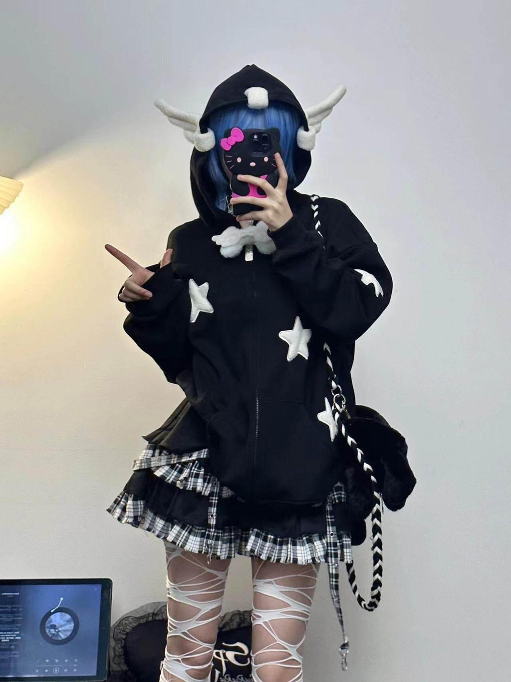 Sub Era Cute Anime Star Wing Cartoon Print Loose Hooded Women's Fleece Hoodies