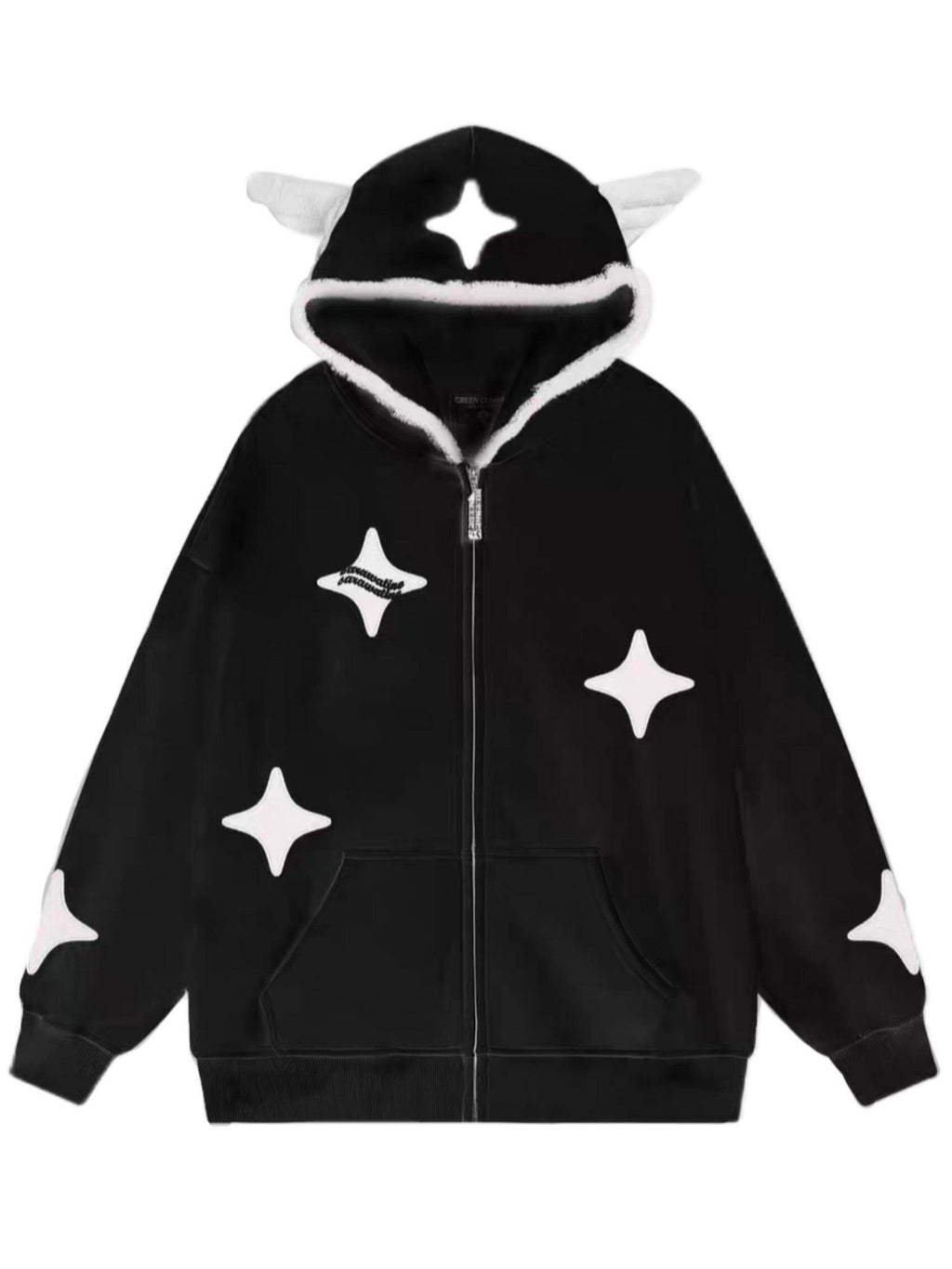 Sub Era Cute Anime Star Wing Cartoon Print Loose Hooded Women's Fleece Hoodies