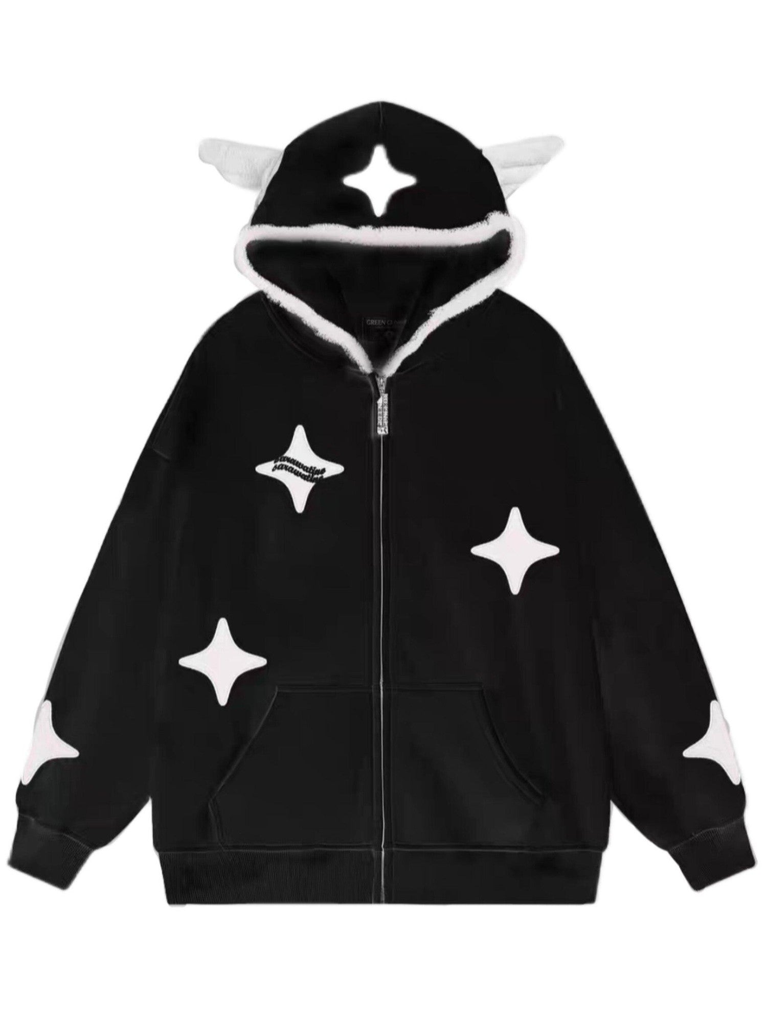 Sub Era Cute Anime Star Wing Cartoon Print Loose Hooded Women's Fleece Hoodies