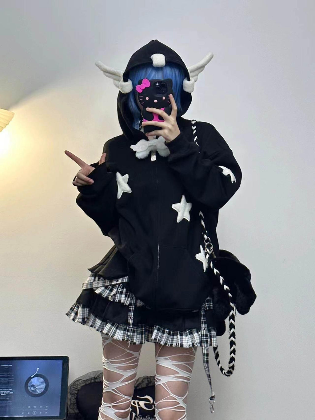 Sub Era Cute Anime Star Wing Cartoon Print Loose Hooded Women's Fleece Hoodies