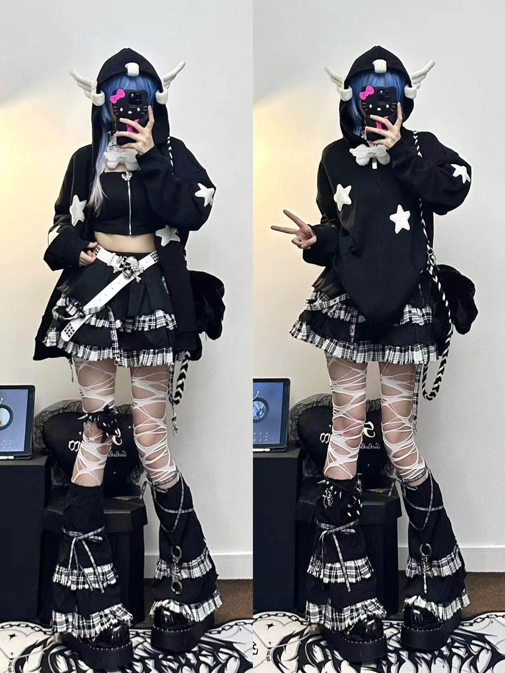 Sub Era Cute Anime Star Wing Cartoon Print Loose Hooded Women's Fleece Hoodies