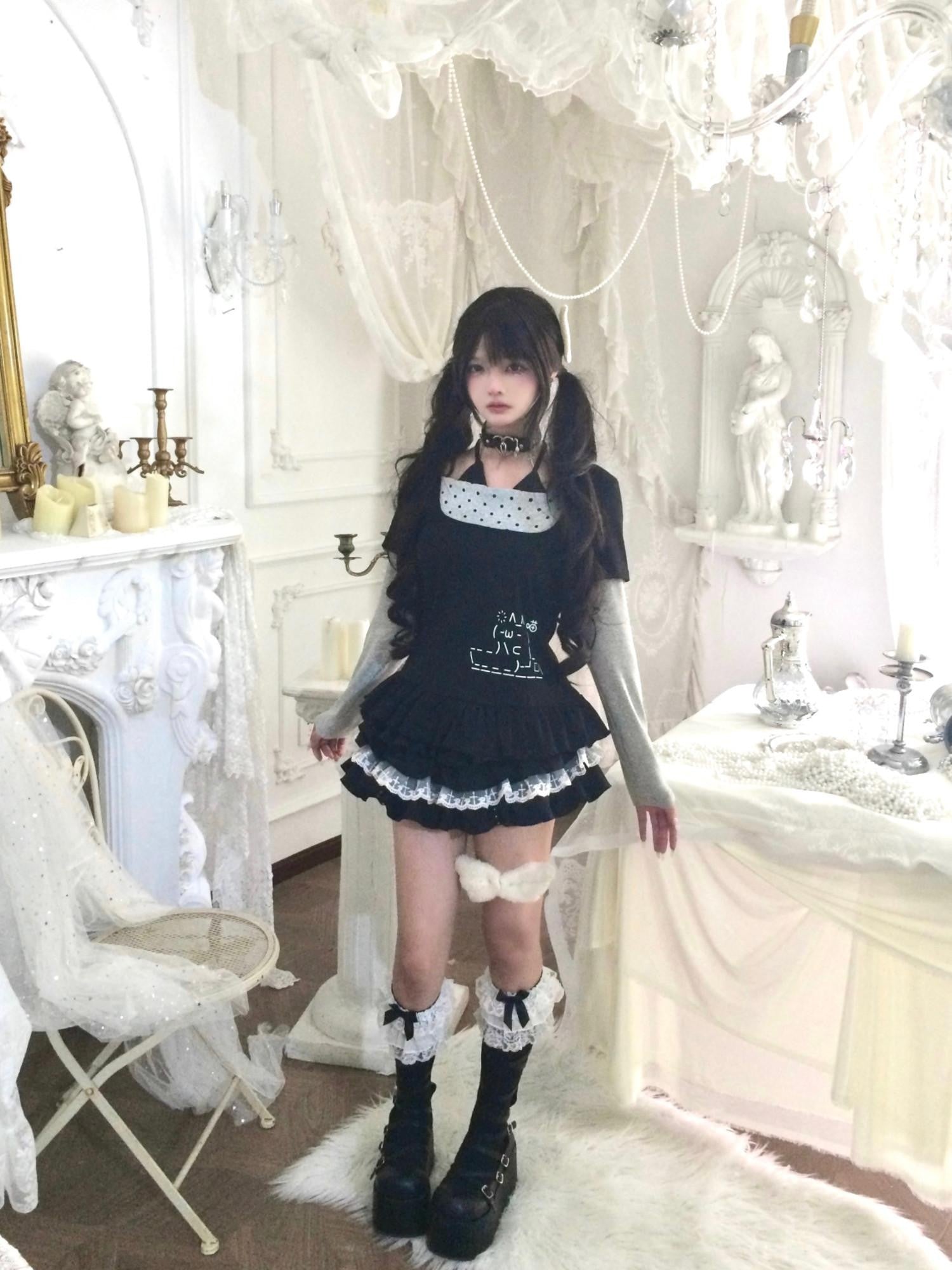 Sub Era Cute Polka Dot Patchwork Printed Women's Polyester Matching Skirt Sets