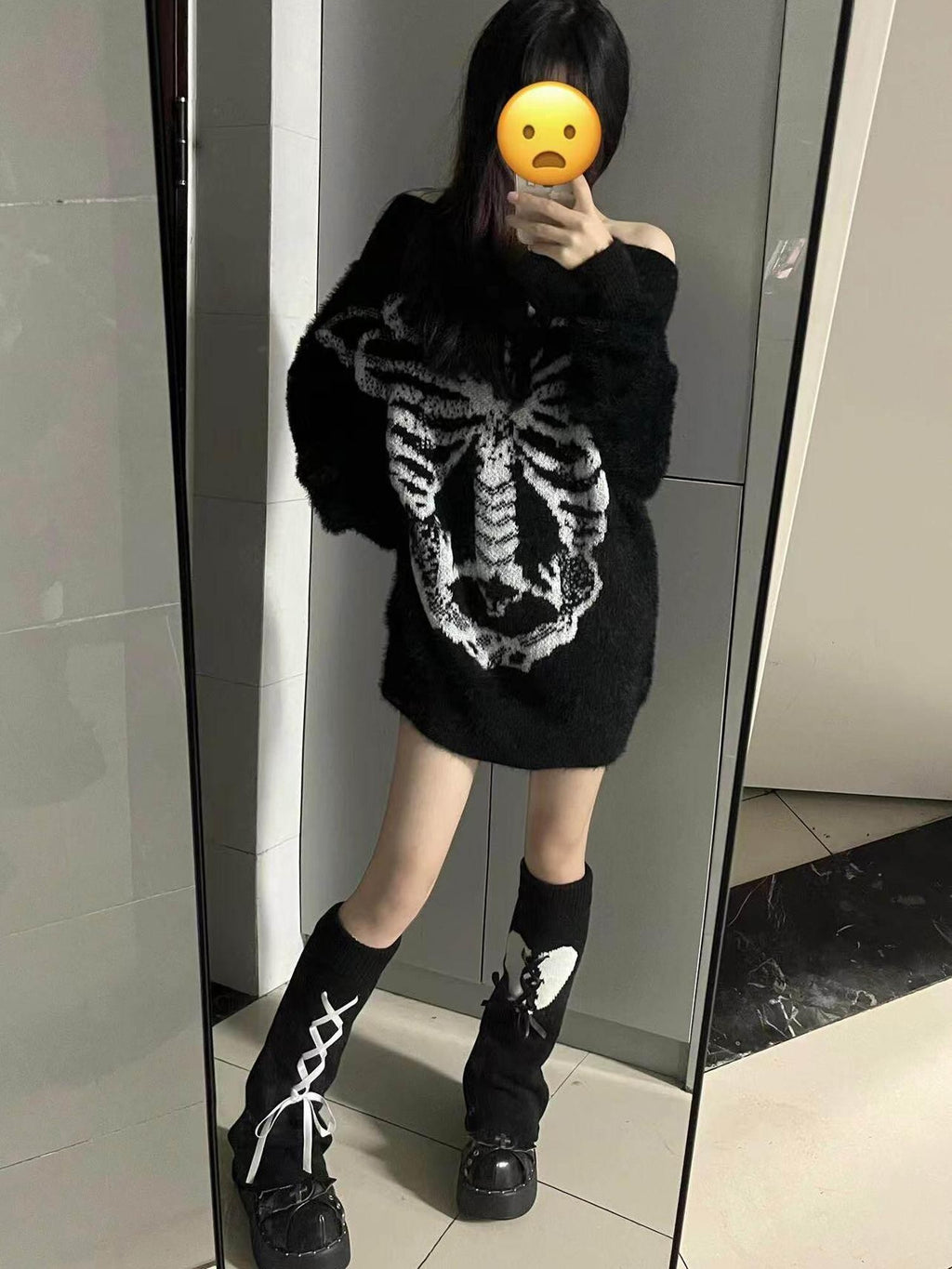 Sub Era Dark Gothic Anime Print Women's Acrylic Knit Off-shoulder Sweaters