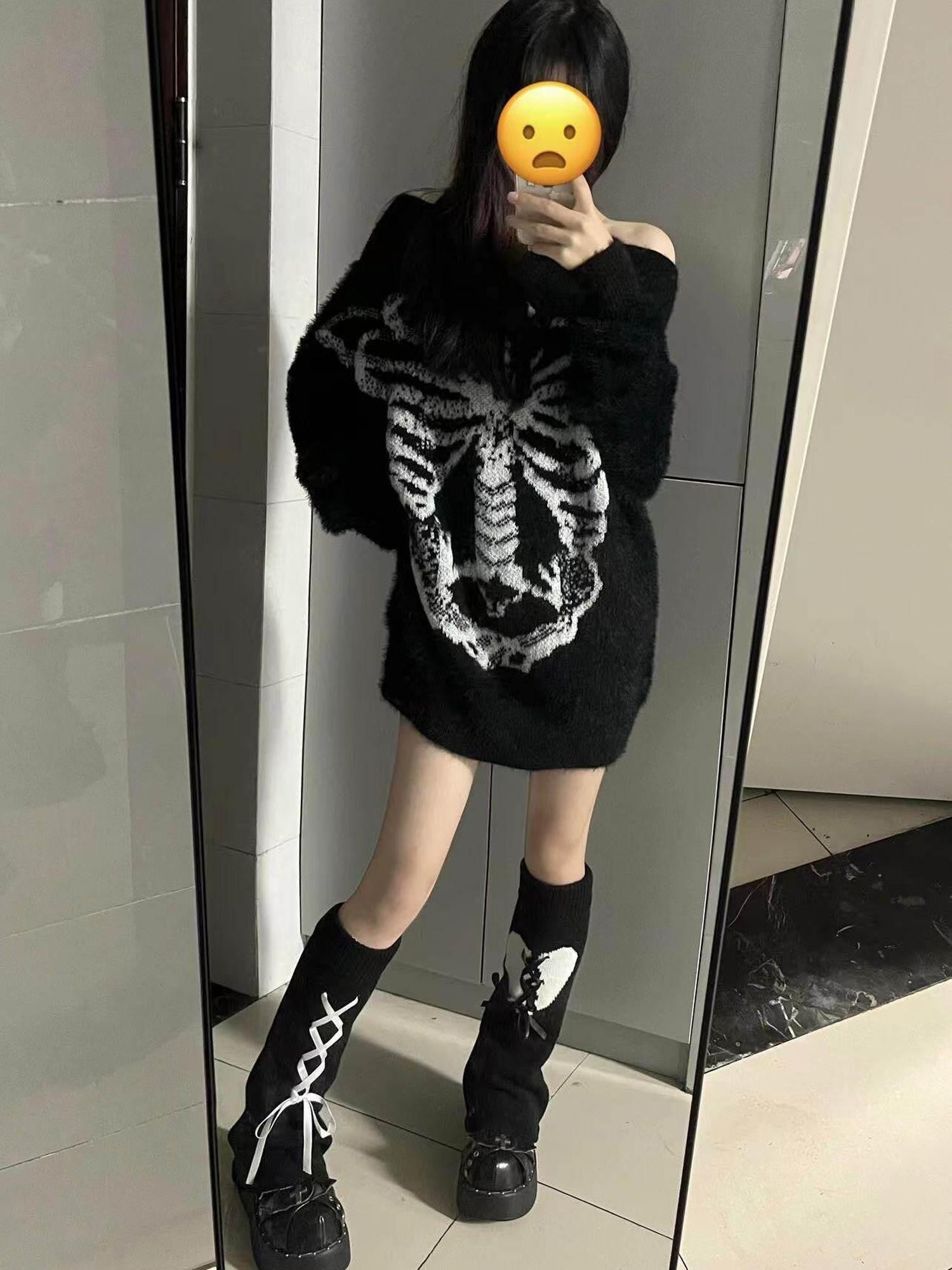 Sub Era Dark Gothic Anime Print Women's Acrylic Knit Off-shoulder Sweaters