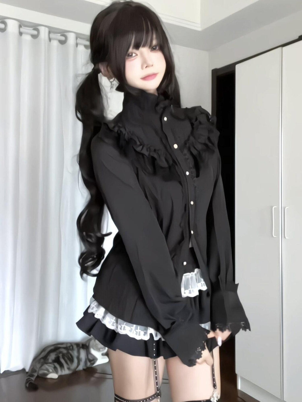 Sub Era Dark Gothic Cinched Waist Long Sleeve Women's Lace Polyester Cardigans