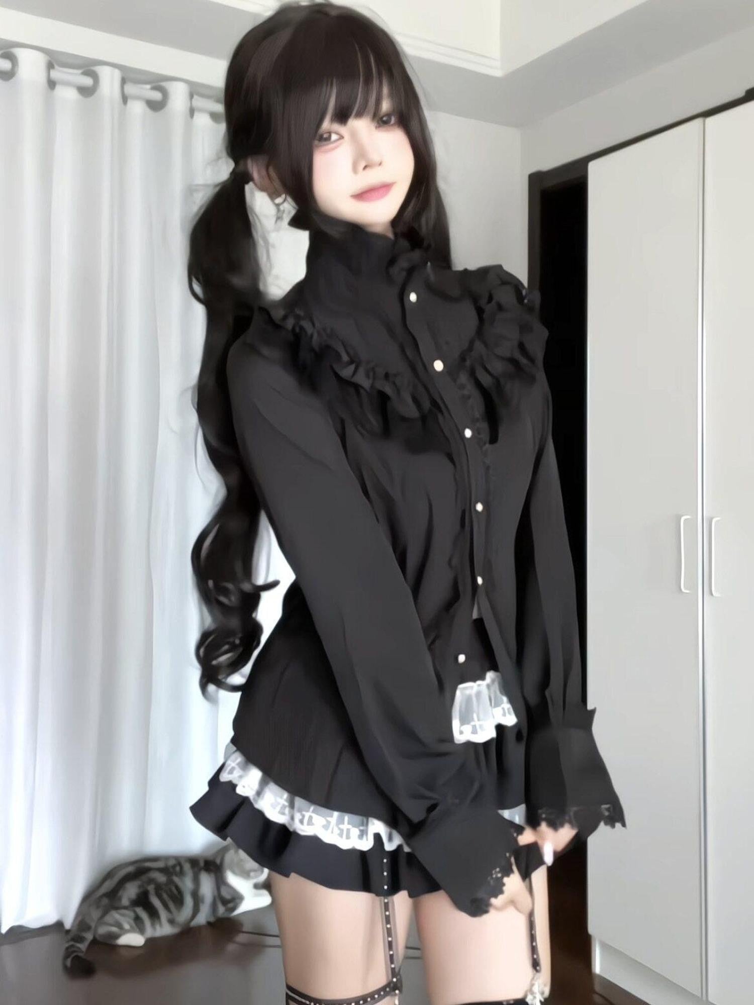 Sub Era Dark Gothic Cinched Waist Long Sleeve Women's Lace Polyester Cardigans