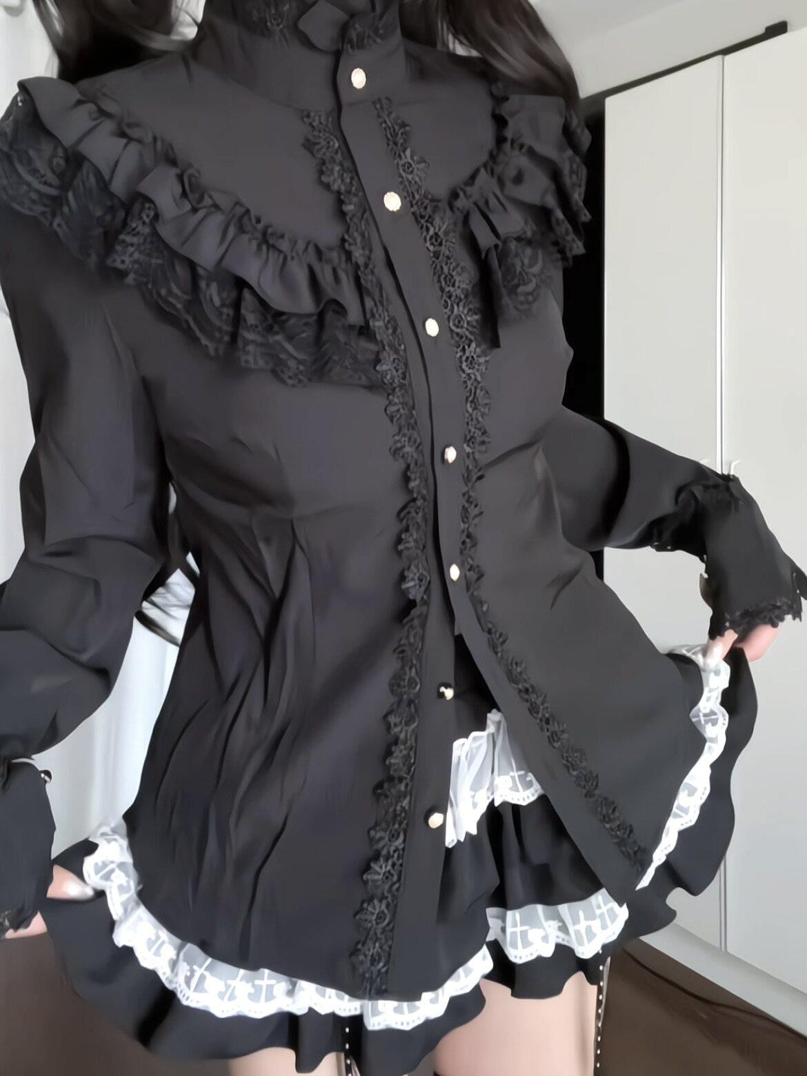 Sub Era Dark Gothic Cinched Waist Long Sleeve Women's Lace Polyester Cardigans